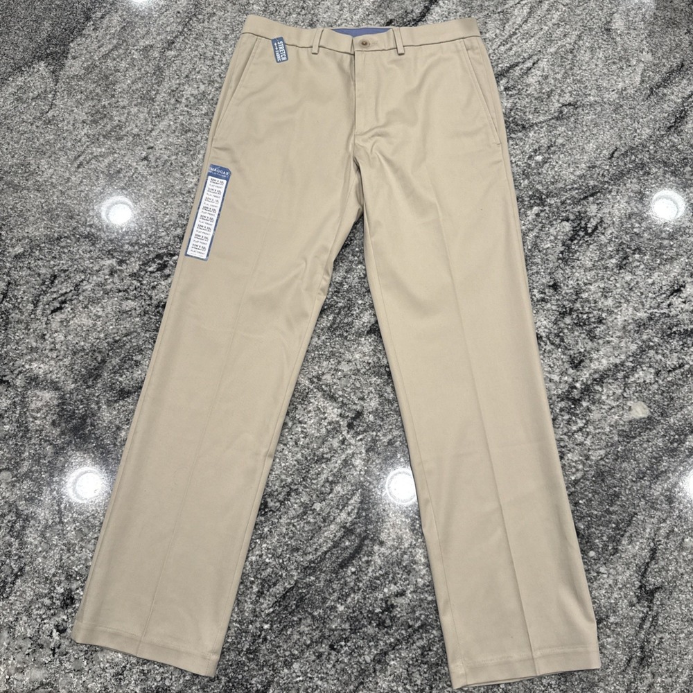 New Haggar‎ Men Iron Free Premium Khaki Classic Fit Pant Flat Front Sand 32x32